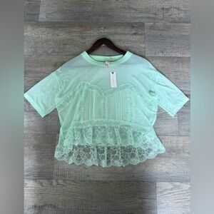 Anthropologie Green Sheer Lace Blouse